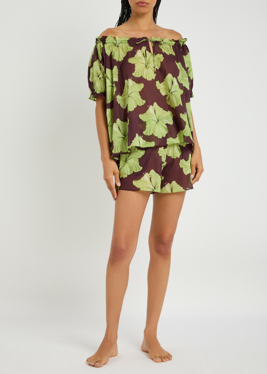 Desmond & Dempsey Floral-printed Cotton-voile Pyjama set Brown