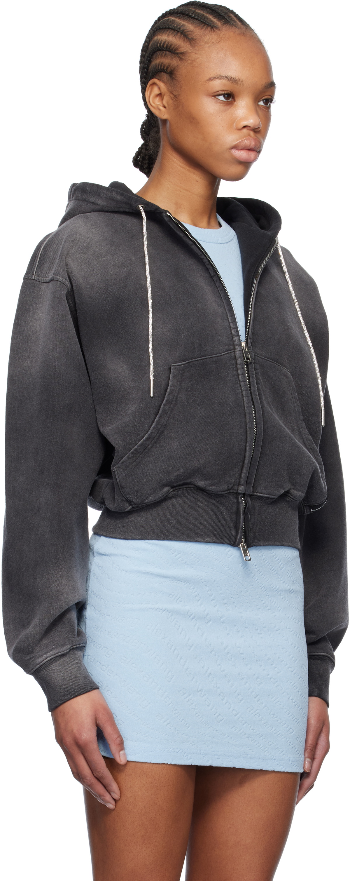 alexanderwang グレー クロップドタンクトップ Alexander Wang ロゴエンボス クロップド ニットトップ | グレー