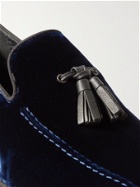 PAUL STUART - Hope Leather and Grosgrain-Trimmed Velvet Tasselled Slippers - Blue - EU 41