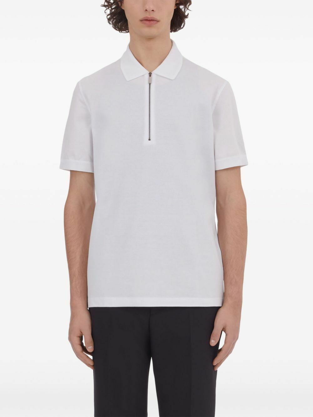 Ferragamo White Short-Sleeve Cotton Polo Shirt Salvatore