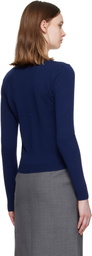 SHUSHU/TONG Navy Pin-Tuck & Threadwork Knit Sweater