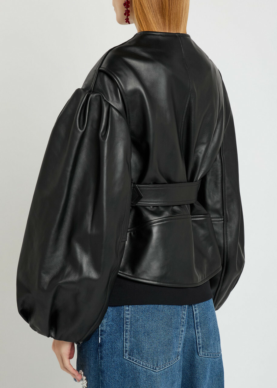 Simone Rocha Belted Leather Biker Jacket Black