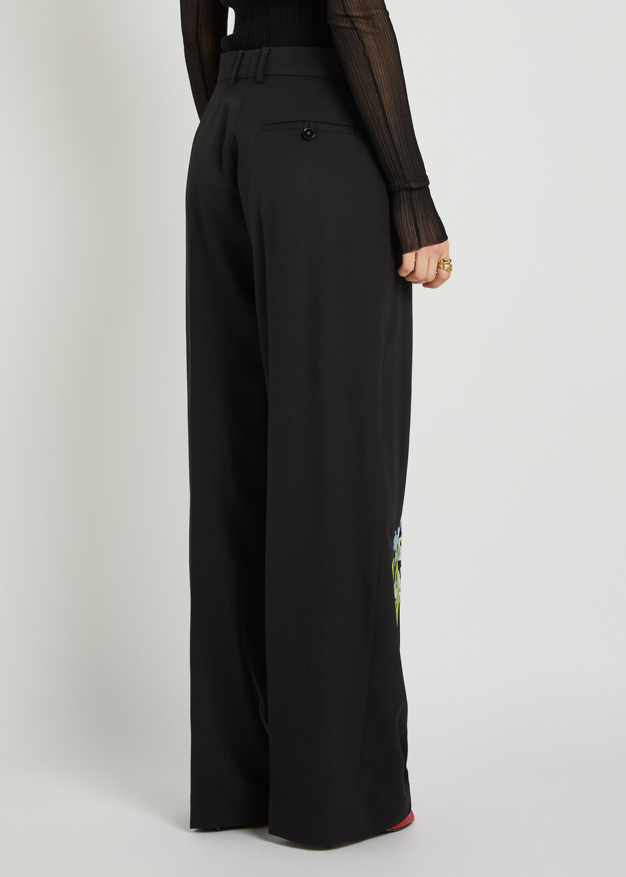 Stella Mccartney Floral-embroidered Straight-leg Trousers Black