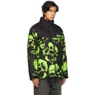 Psychworld Black and Green Skull Logo Puffer Jacket