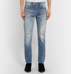 Saint Laurent - Skinny-Fit 17cm Hem Distressed Denim Jeans - Blue