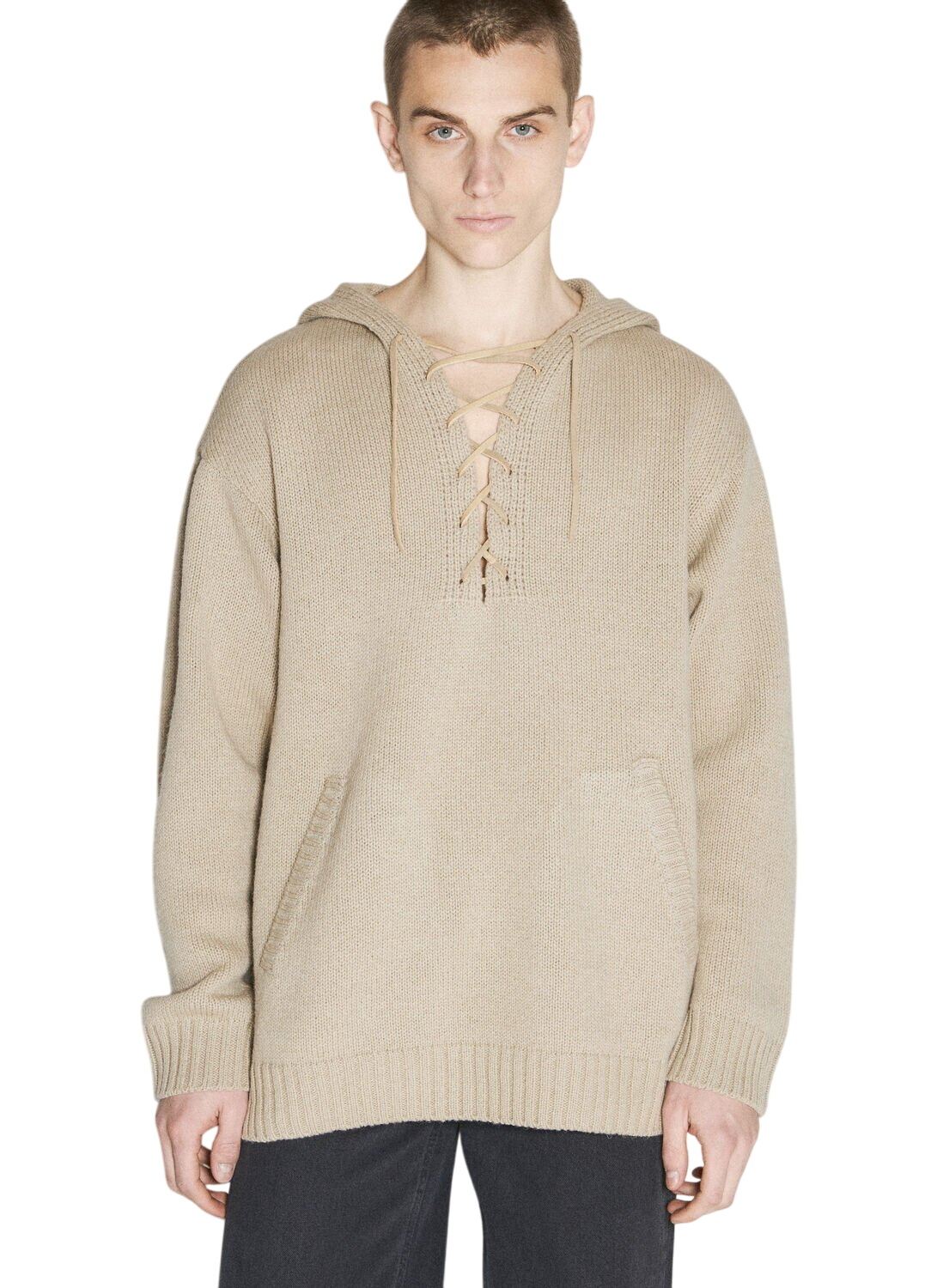 UNDERCOVER コラージュニット Undercover Men's Embroidered Hand Crew Knit in Charcoal Undercover