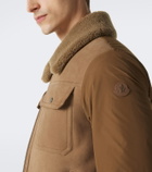 Moncler Shearling-trimmed suede down jacket