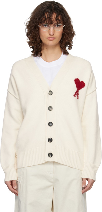 Photo: AMI Paris Off-White Wool Ami de Coeur Cardigan