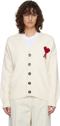 AMI Paris Off-White Wool Ami de Coeur Cardigan