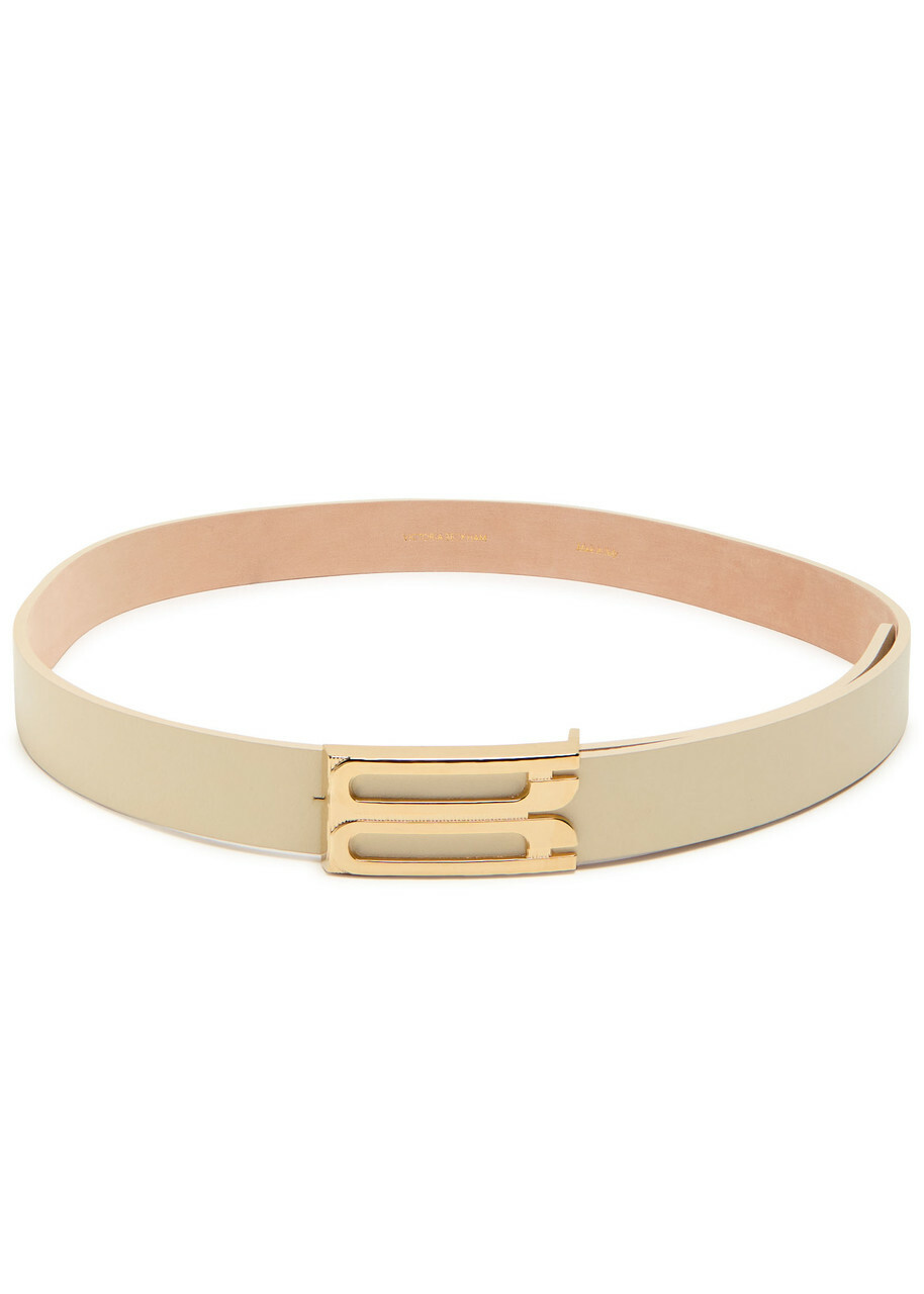 Victoria Beckham Frame Grained Leather Belt Ivory