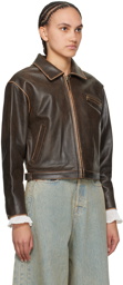 OPEN YY SSENSE Exclusive Brown Leather Jacket