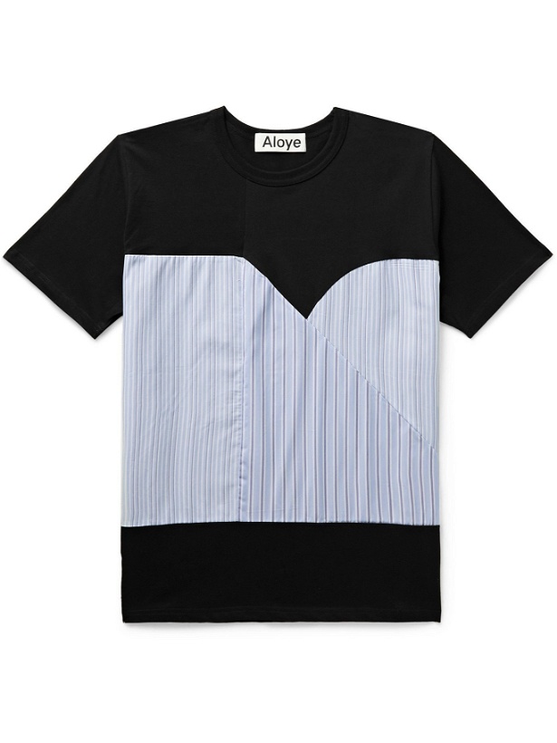 Photo: ALOYE - Poplin-Panelled Cotton-Jersey T-Shirt - Black