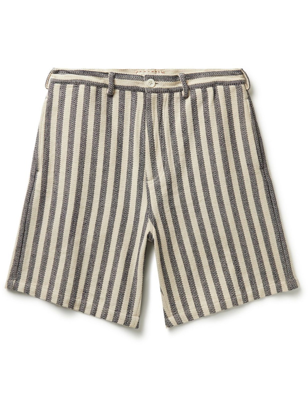 Photo: SMR Days - Leeward Wide-Leg Striped Herringbone Cotton Shorts - Neutrals