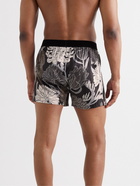 TOM FORD - Velvet-Trimmed Floral-Print Stretch-Silk Satin Boxer Shorts - Gray