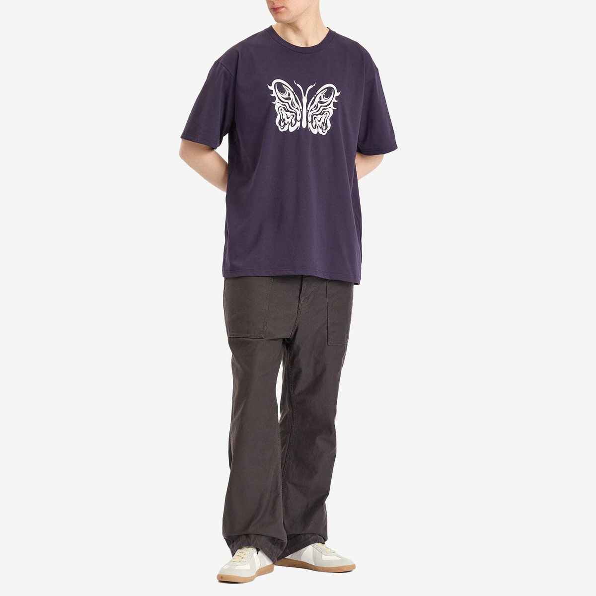 Needles Men's x Kae Tanaka Papillion T-Shirt in Eggplant Needles