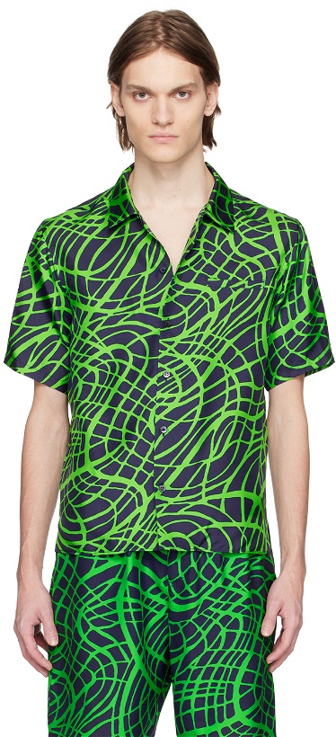 Photo: Moschino Navy & Green Wave Shirt