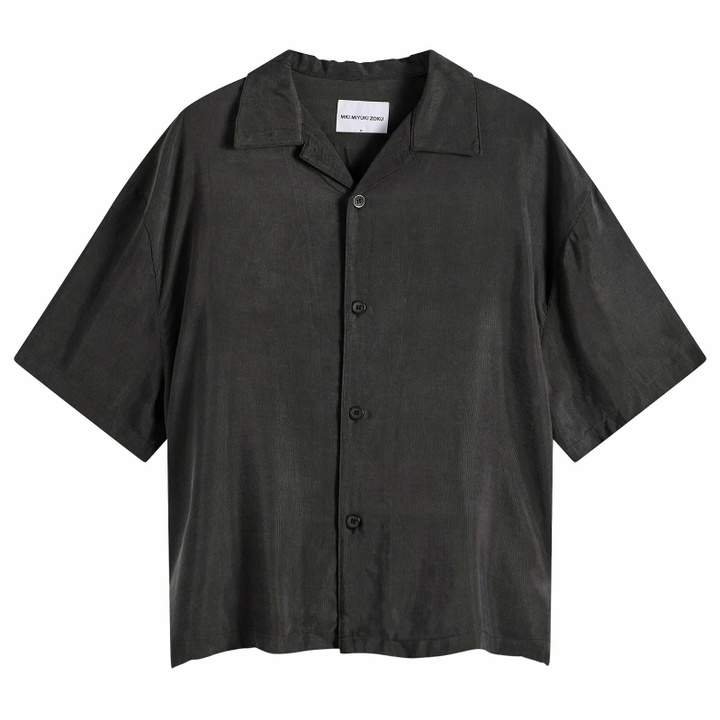 Photo: MKI Men's Ribbed Cupro Vacation Shirt in Sueded Black
