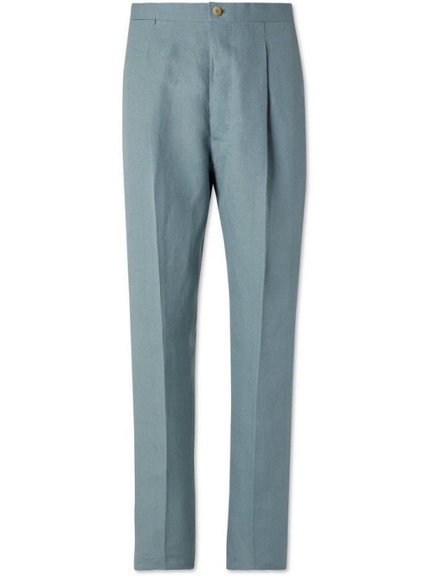 Photo: GIULIVA HERITAGE - Vito Pleated Linen Suit Trousers - Blue - IT 48
