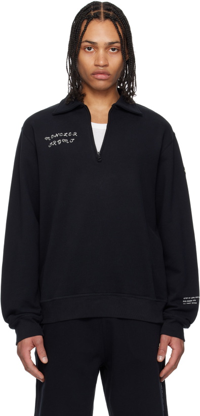 Photo: Moncler Genius Moncler x FRGMT Hiroshi Fujiwara Black Cotton Zip-Up Sweatshirt