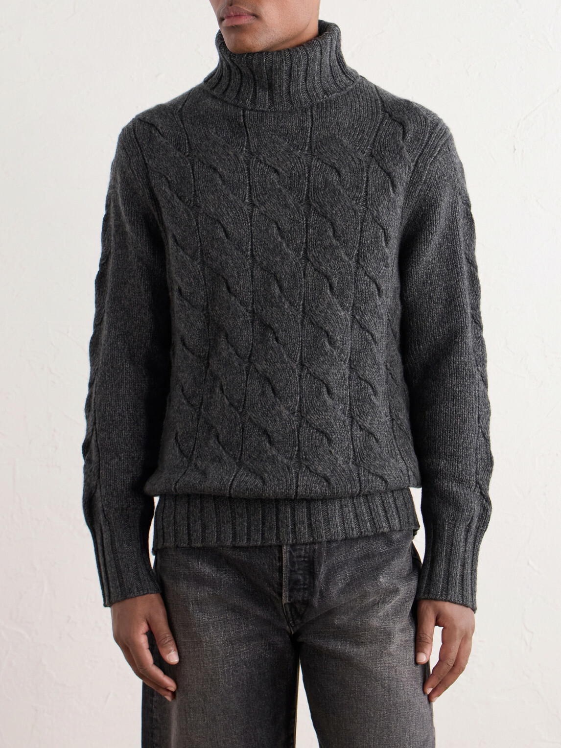 N.PEAL - Cashmere Cable-Knit Rollneck Sweater - Gray