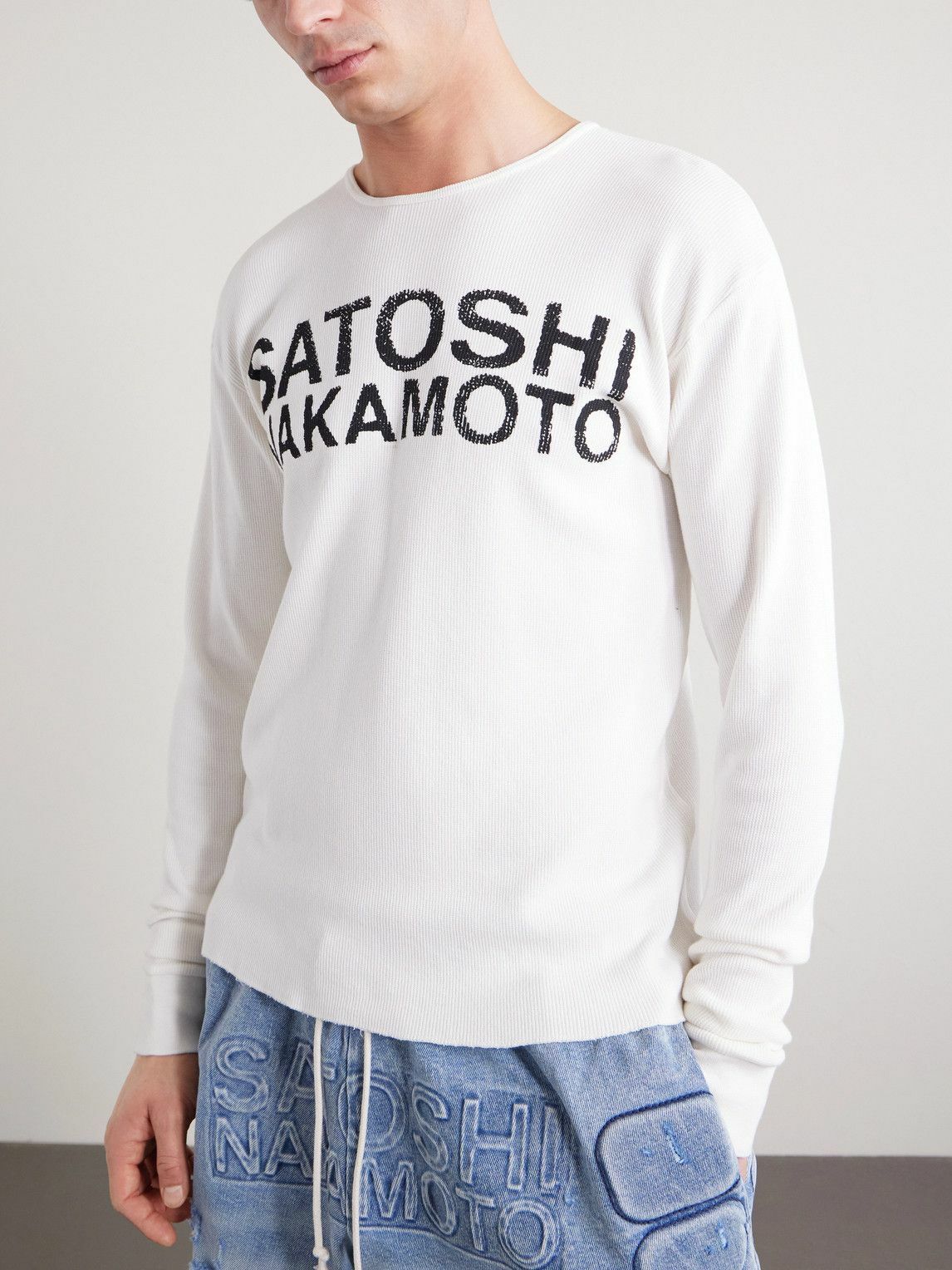 Satoshi Nakamoto - Logo-Print Thermal Waffle-Knit Cotton T-Shirt - White