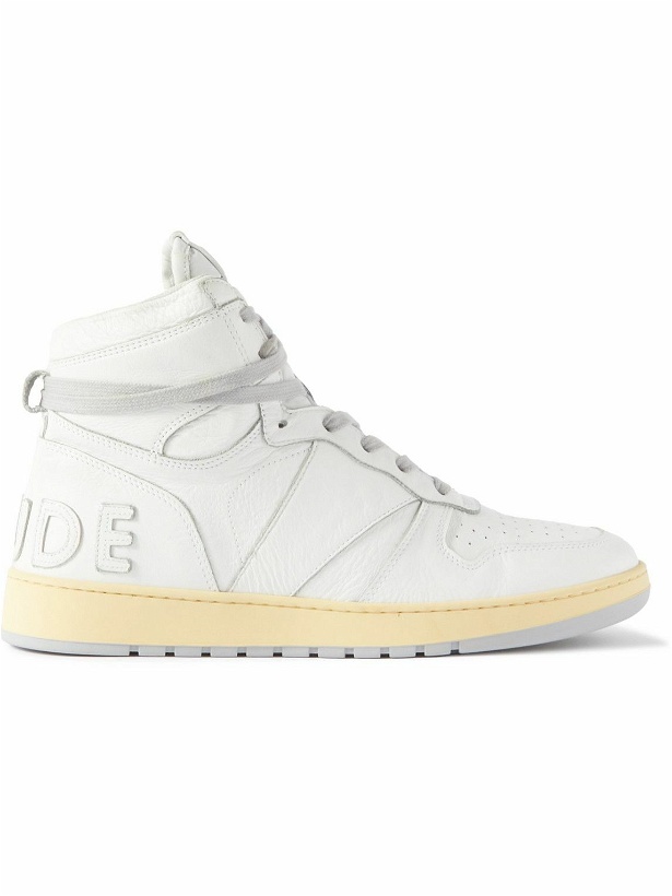 Photo: Rhude - Rhecess Distressed Leather High-Top Sneakers - White