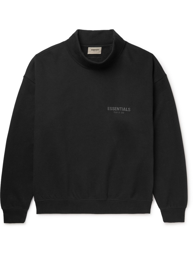 Photo: FEAR OF GOD ESSENTIALS - Logo-Print Cotton-Blend Jersey Mock-Neck Sweatshirt - Black