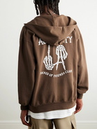 Local Authority LA - LA Bones Printed Cotton-Jersey Zip-Up Hoodie - Brown