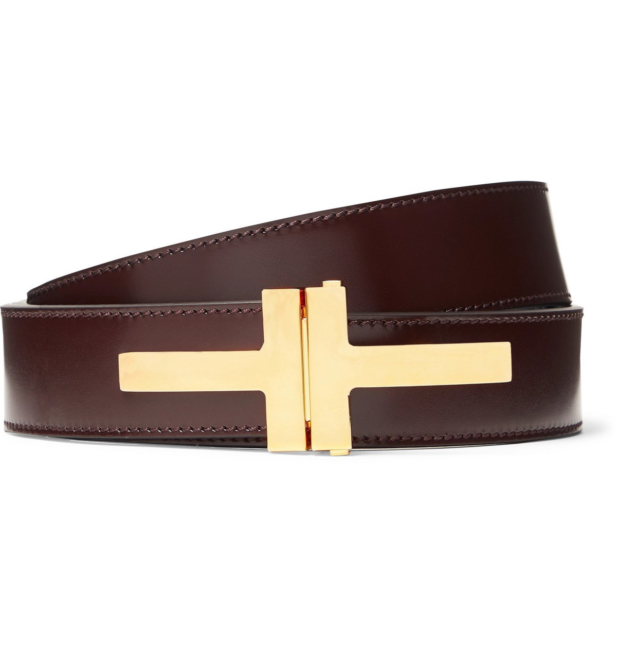 Tom Ford Lozerna Woven Leather Belt 0 31/32in Gold Buckle Iconic Brown New  100
