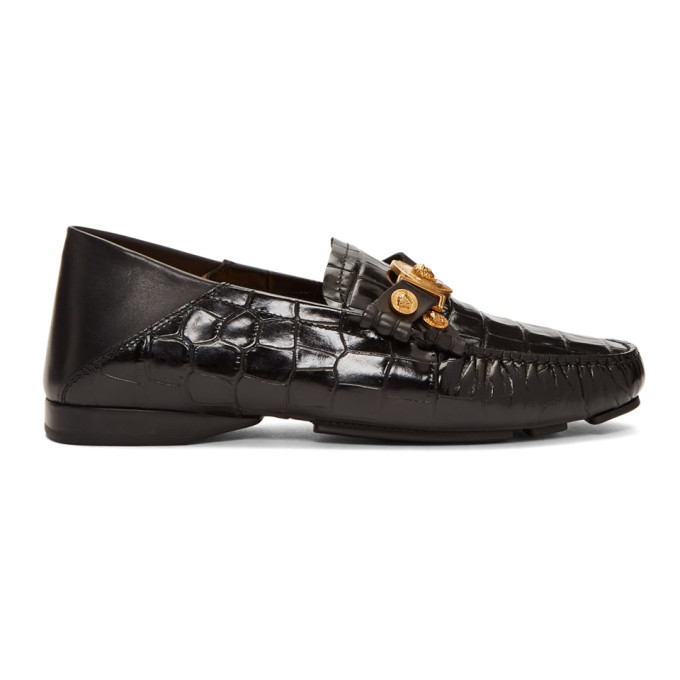 Versace Black Croc Driver Loafers Versace display picture 1