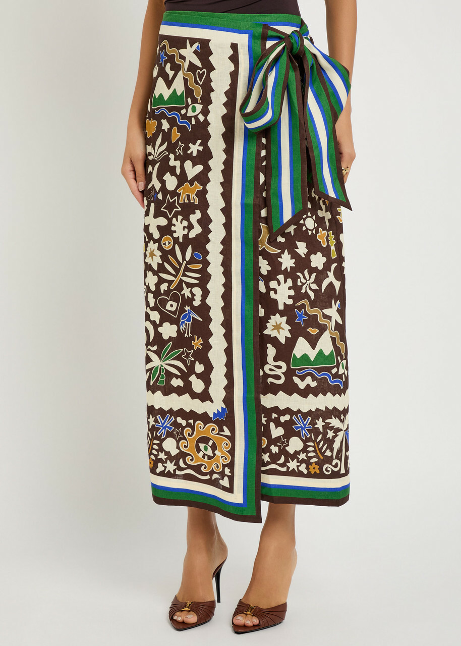 Alemais Maroc Printed Linen Midi Wrap Skirt Multicoloured