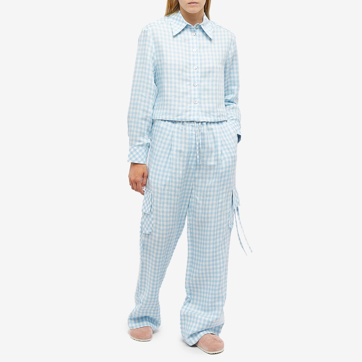 Sleeper Women's Safari Crop Shirt in Blue/White