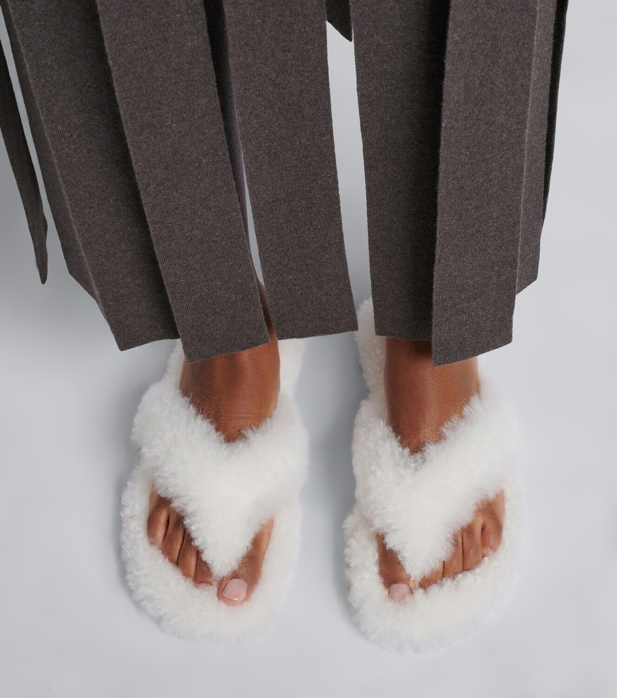 Christen Home shearling thong sandals