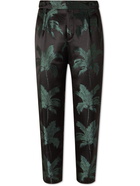 SAINT LAURENT - Tapered Cropped Pleated Satin-Jacquard Trousers - Green