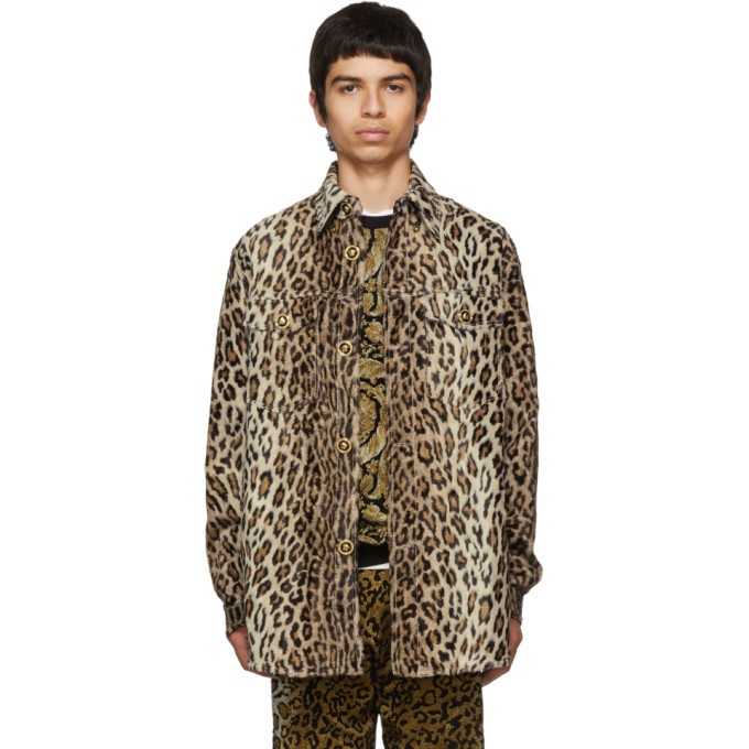 Photo: Versace Biege Cheetah Stud Shirt Jacket