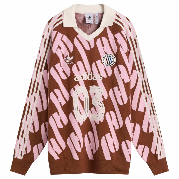 Photo: Adidas Adicolor Polo Knit in Preloved Brown/True Pink
