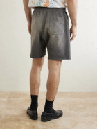 SAINT MXXXXXX - Wide-Leg Logo-Print Distressed Cotton-Jersey Drawstring Shorts - Gray