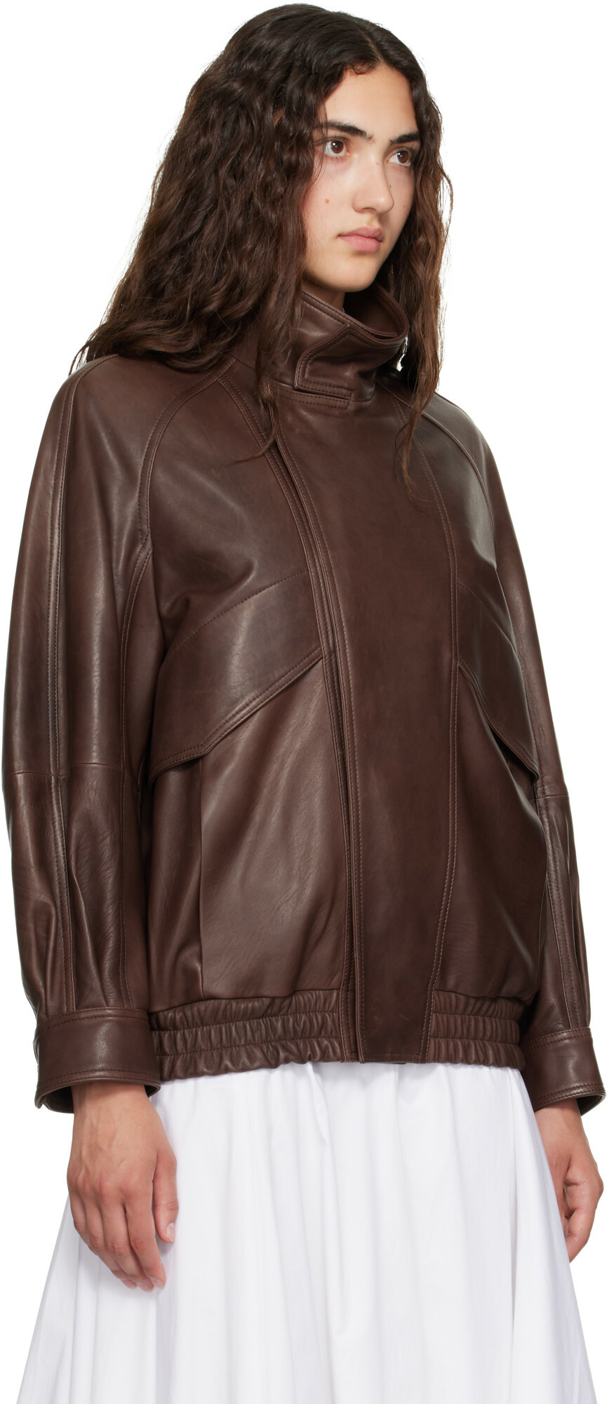 Nour Hammour Brown Ariste Leather Bomber Jacket