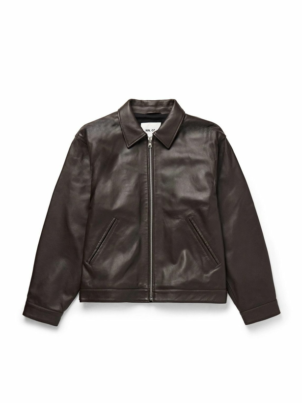 Photo: NN07 - Petrus Leather Bomber Jacket - Brown