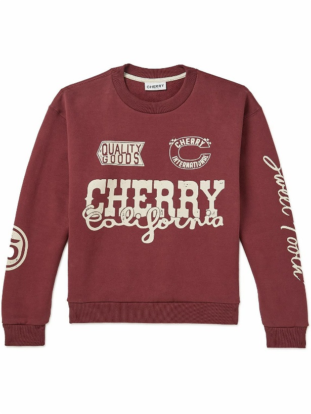 Photo: CHERRY LA - Logo-Print Cotton-Jersey Sweatshirt - Red