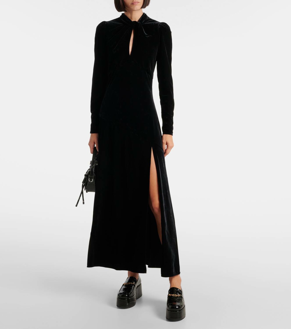 ganni ruched velvet midi dress Ganni Green Velvet Jersey Long Dress