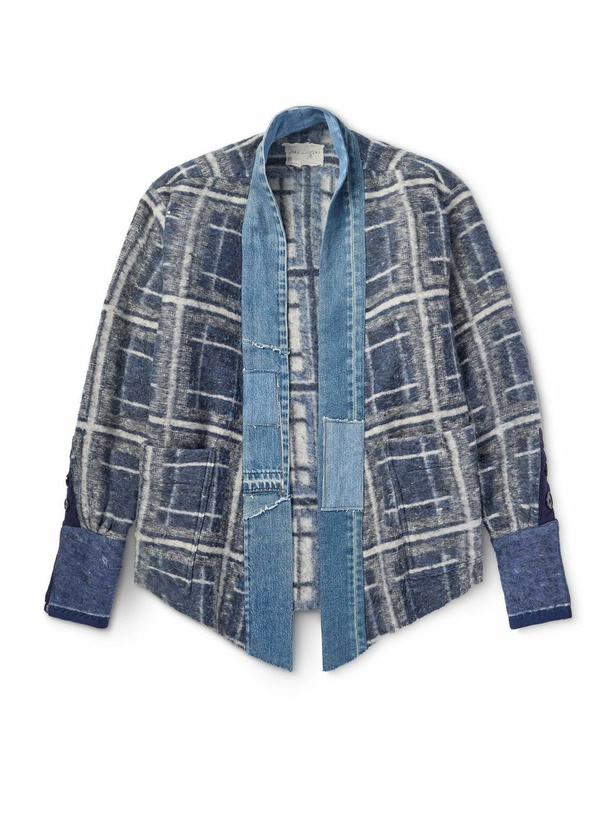 Photo: Greg Lauren - G1 Denim-Trimmed Checked Brushed Wool and Cotton-Blend Overshirt - Blue