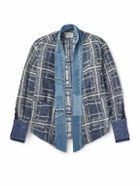 Greg Lauren - G1 Denim-Trimmed Checked Brushed Wool and Cotton-Blend Overshirt - Blue