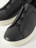 Zegna - Full-Grain Leather Slip-On Sneakers - Black