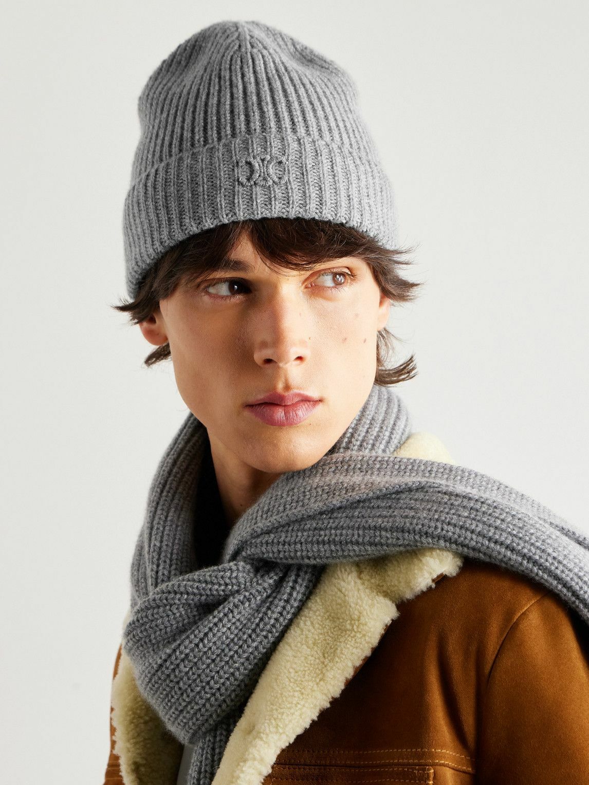 CELINE - Logo-Embroidered Ribbed Cashmere Beanie