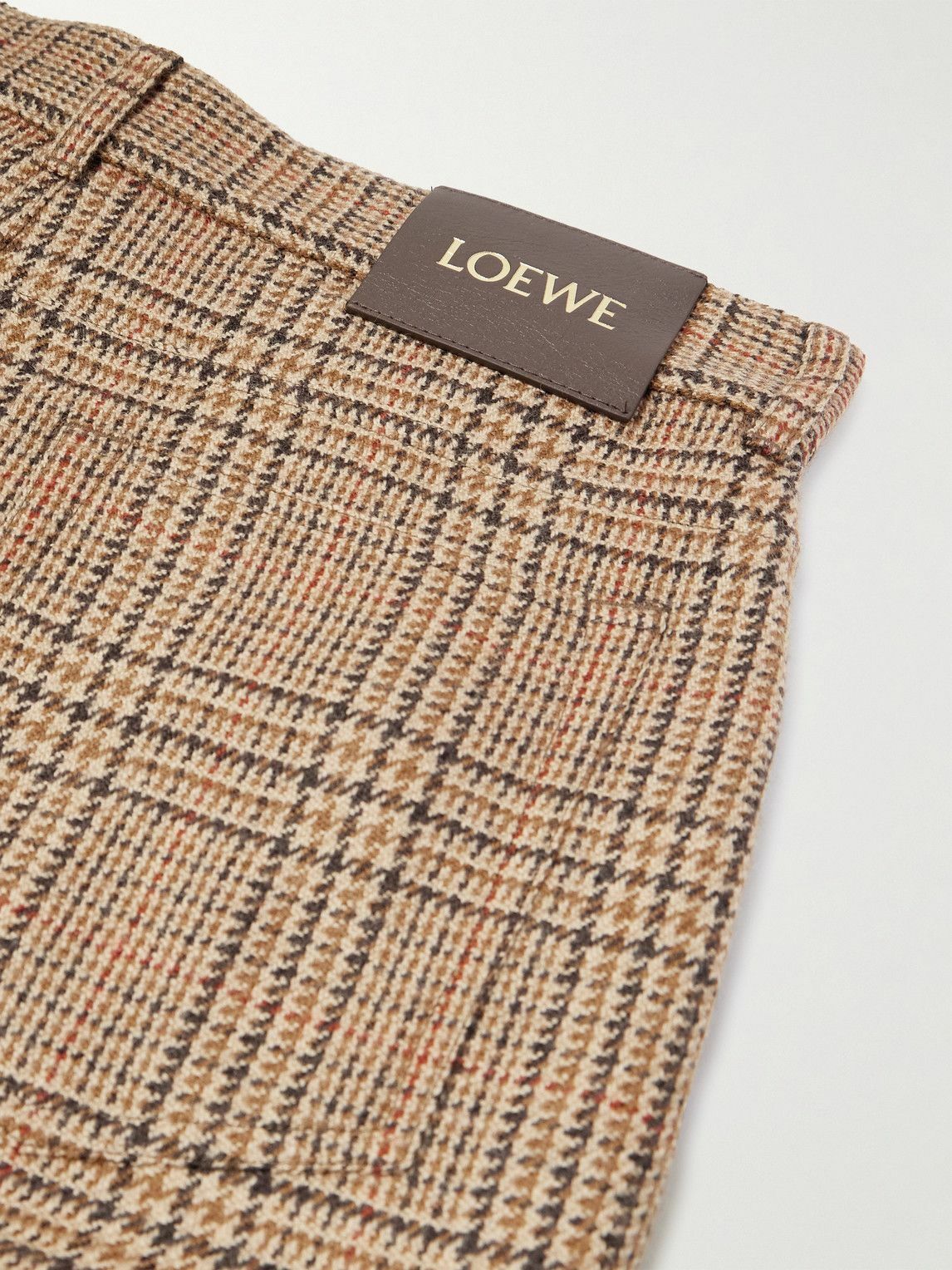 LOEWE - Leather-Trimmed Prince of Wales Checked Wool Trousers - Neutrals