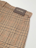 LOEWE - Leather-Trimmed Prince of Wales Checked Wool Trousers - Neutrals
