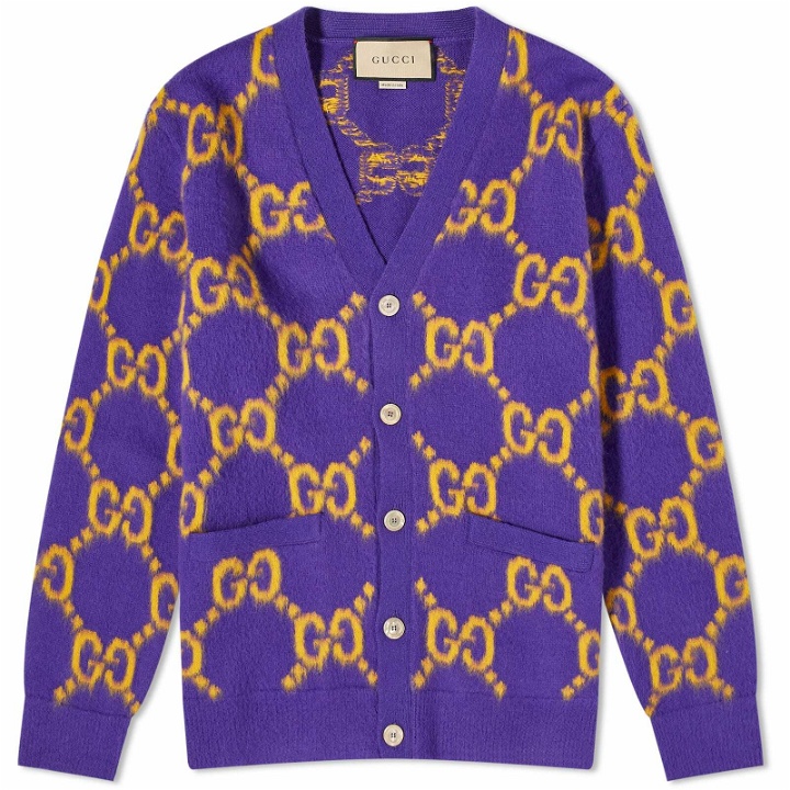 Photo: Gucci Men's Jumbo GG Knit Cardigan in Purple/Crop