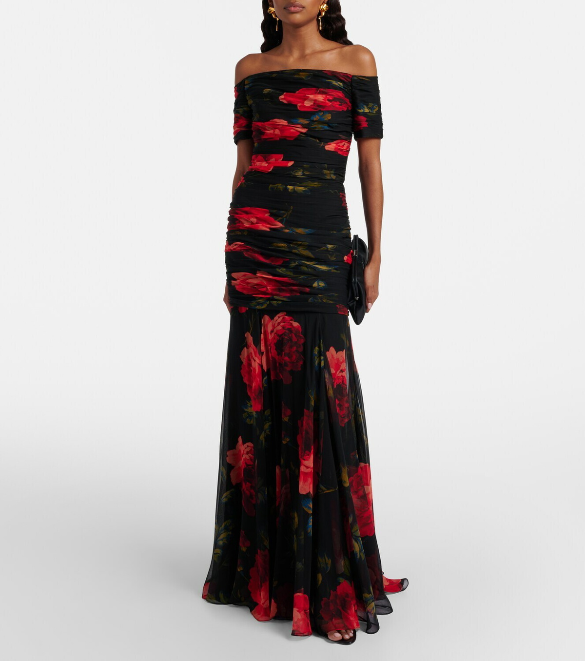 Carolina Herrera Floral ruched off-shoulder silk chiffon gown