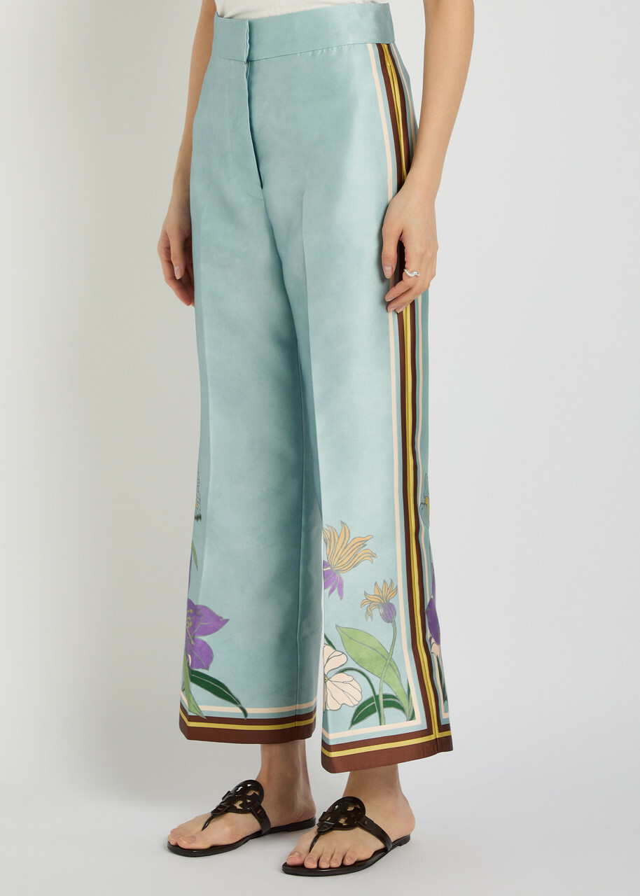 Alemais Alfie Printed Satin-twill Trousers Blue